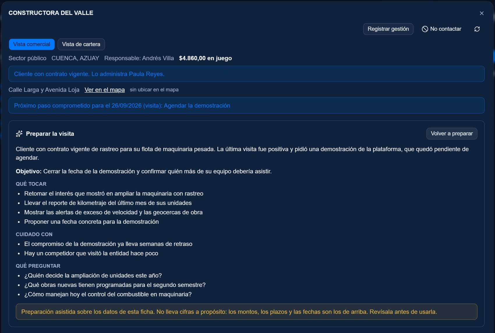 Preparación de una visita comercial con inteligencia artificial: situación, objetivo, qué tocar y qué preguntar